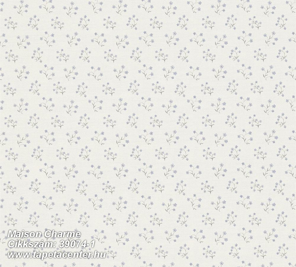 Retro,textil hatású,virágmintás,fehér,kék,szürke,súrolható,vlies tapéta 